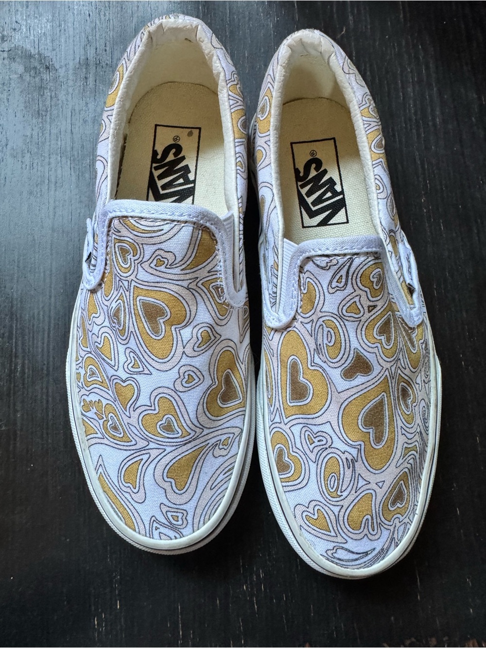 Vans Slip-On Canvas Sneakers with Yellow Heart Swirl
